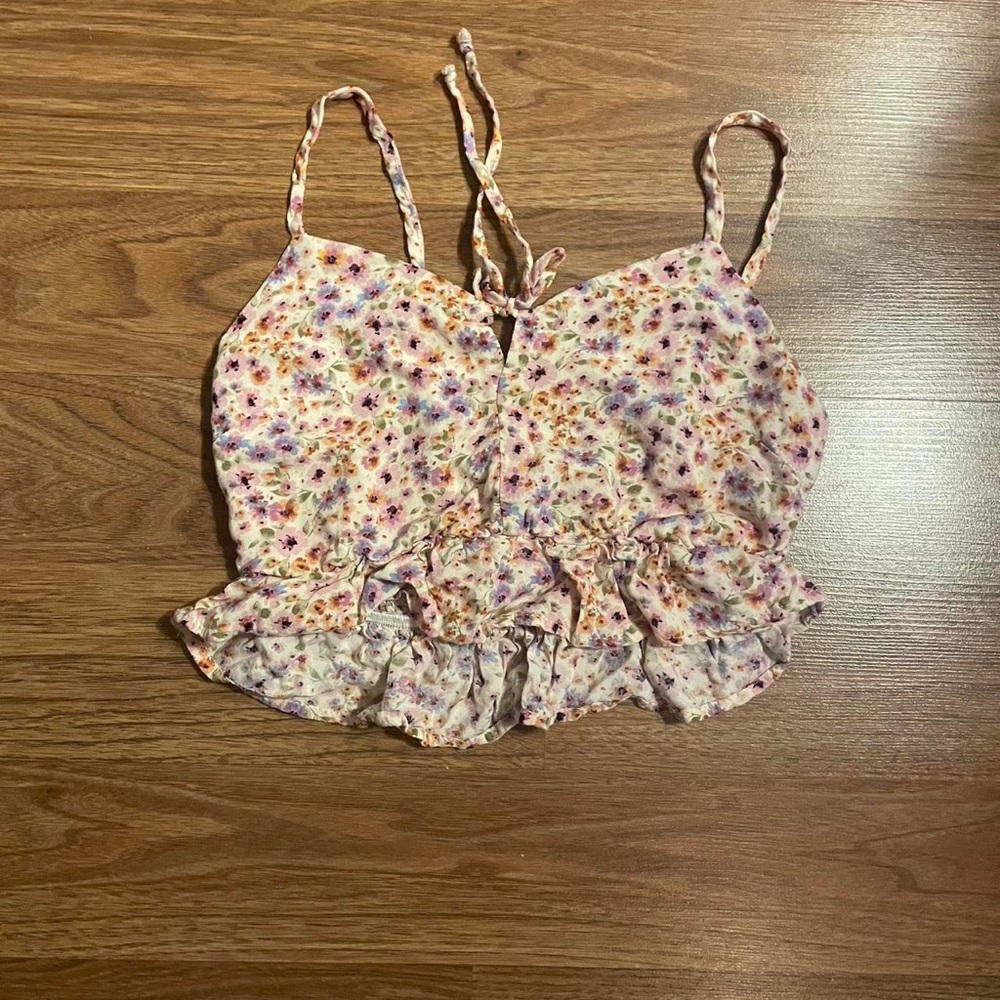 Tilly's Pink and Blue Smocked Camisole Crop Top